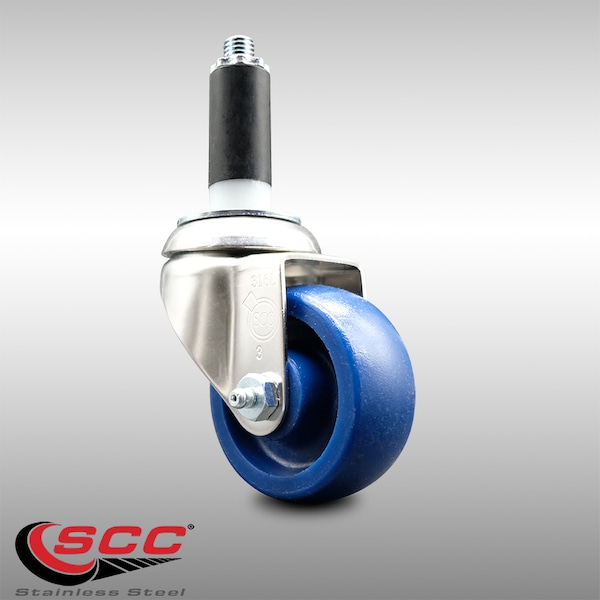 3 Inch 316SS Solid Polyurethane Wheel Swivel 1-1/8 Inch Expanding Stem Caster